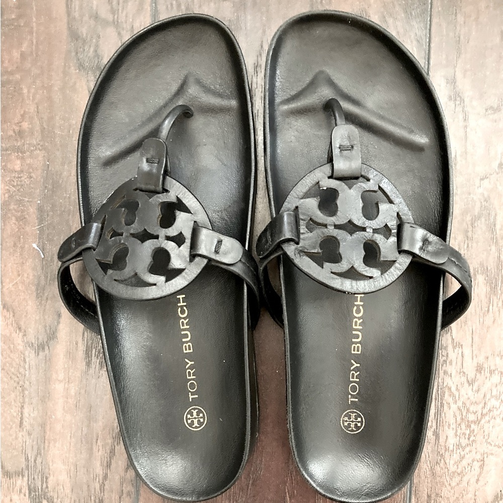 Tory Birch Miller Cloud black flip flops